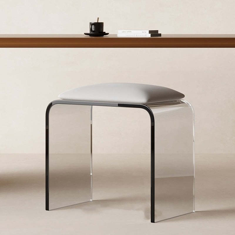 Minimalist Acrylic Leather Vanity Stool — Gray + Black Cushion