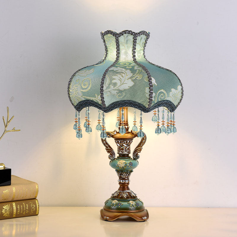European Blue Fabric Tassel Resin Table Lamp — Push Button Switch / 220V-240V For UK/AU