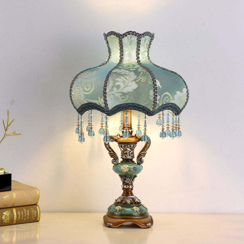 European Blue Fabric Tassel Resin Table Lamp — Push Button Switch / 220V-240V For UK/AU