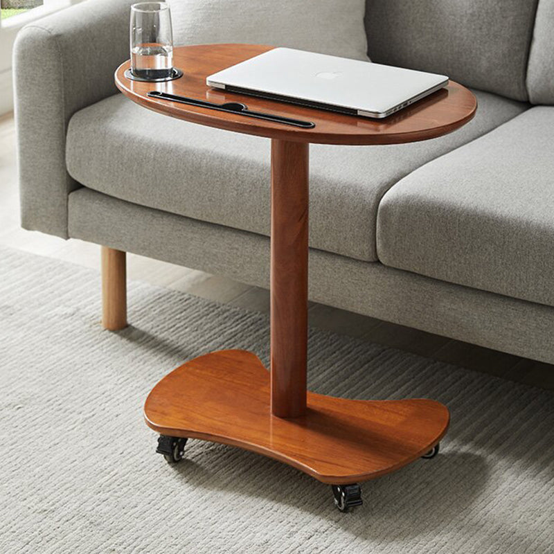 Minimalist Oval Solid Wood 4-Wheel Coffee Table