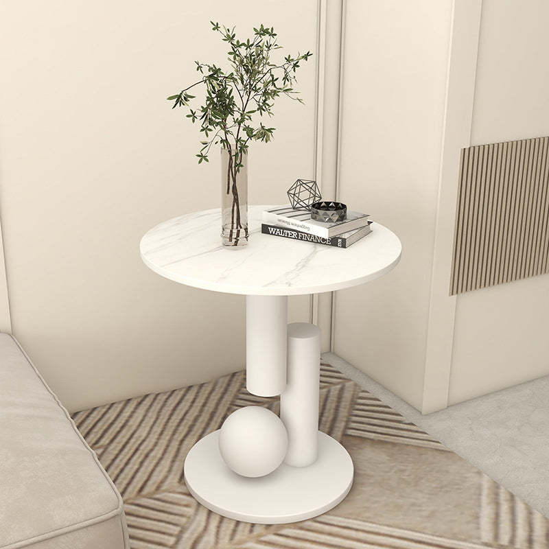 Modern Luxury Cylindrical Orb Rock Slab Iron Coffee Table