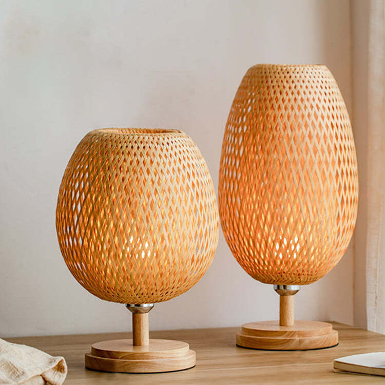Chinese Bamboo Weaving Oval Table Lamp