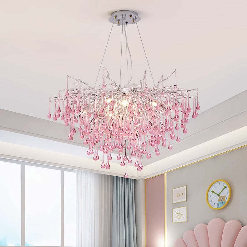 Modern Crystal Glass Aluminum Branch Water Drop Chandelier