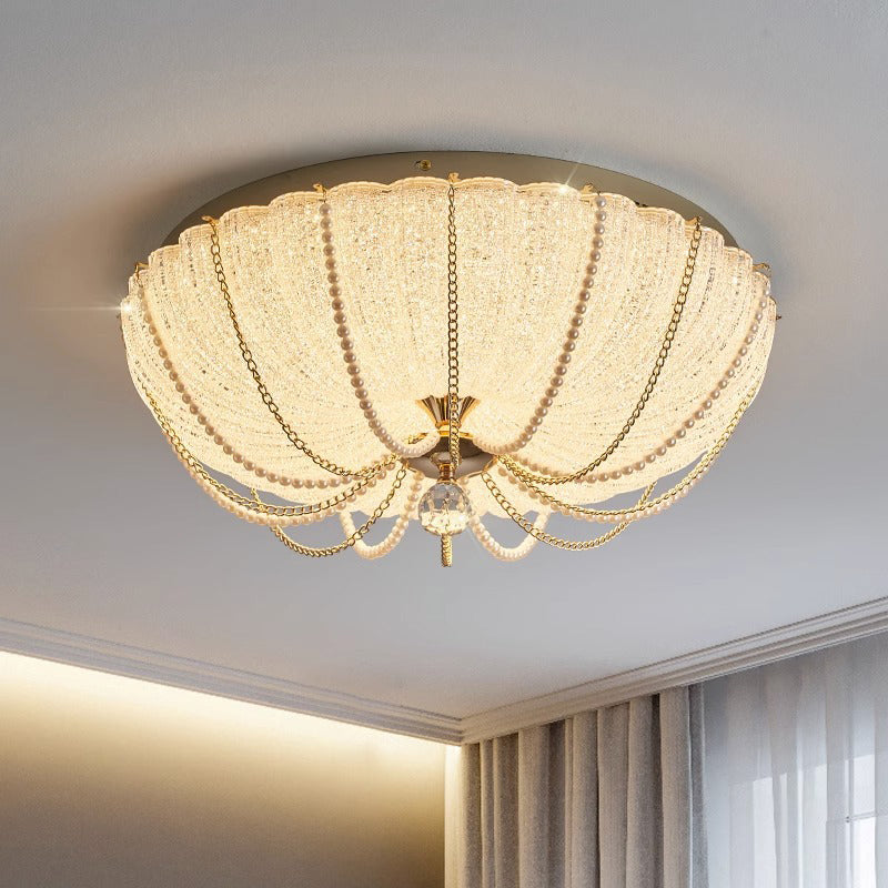 Art Deco Pumpkin Iron Crystal LED Flush Ceiling Light