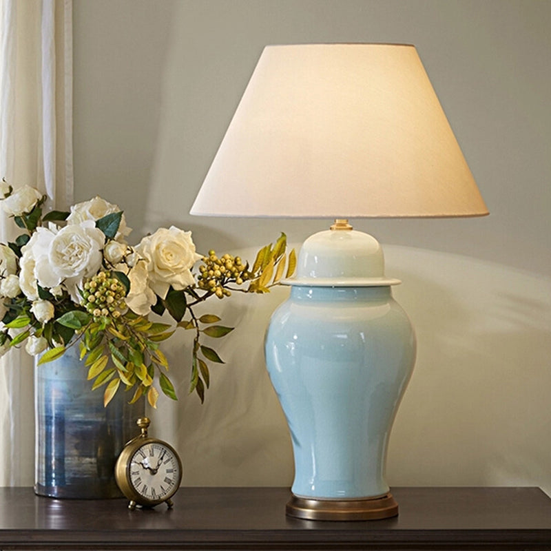 Traditional Rustic Ceramic Fabric Conic Vase Lamp