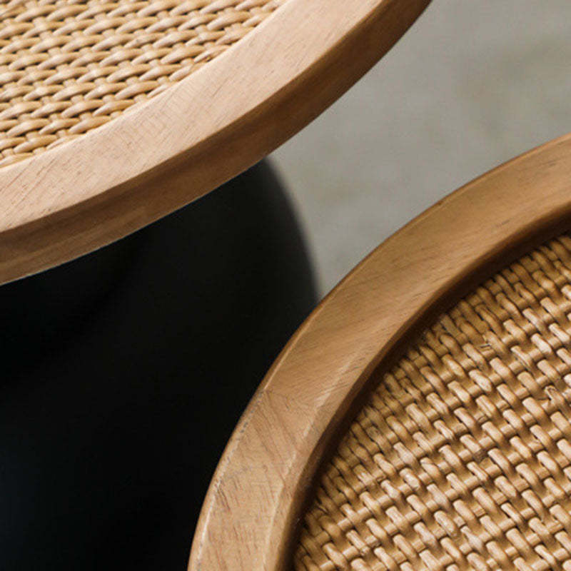 Vintage Round Rattan Iron Wood Coffee Table