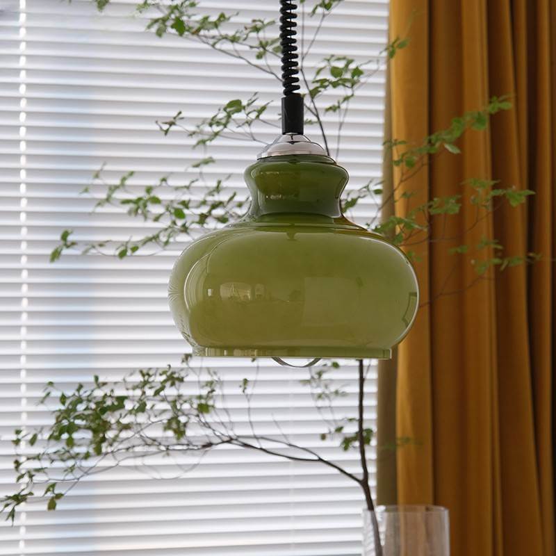 French Vintage Glass Gourd Pendant Light