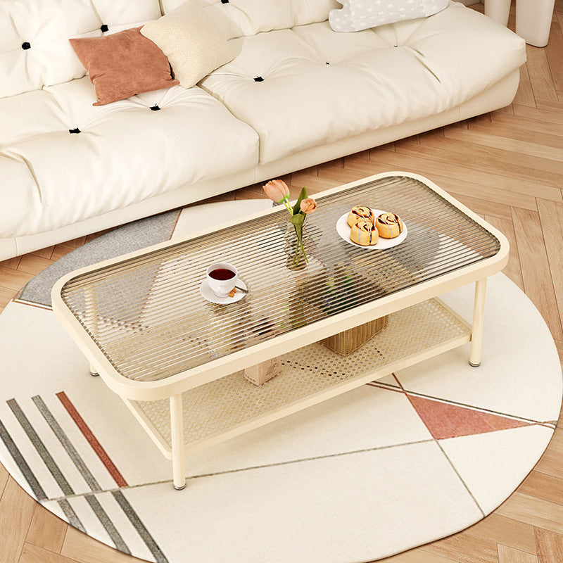Minimalist Rectangular Glass Steel 2-Tier Coffee Table
