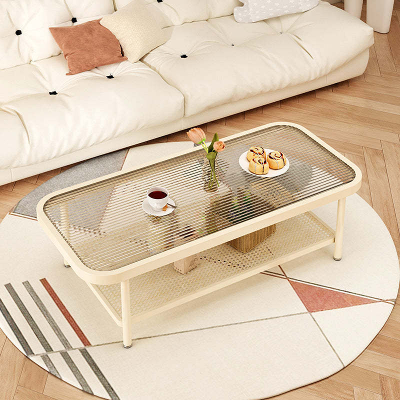 Minimalist Rectangular Glass Steel 2-Tier Coffee Table — Black