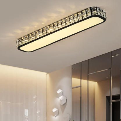 Modern Crystal Strip Acrylic LED Flush Mount Light — Small - Black / Warm Light (3000K) / 220V-240V For UK/AU