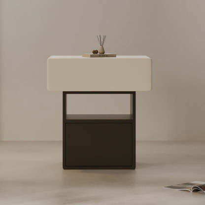 Minimalist Pine Eco Board Square Nightstand 1-Drawer — Default - White & Brown