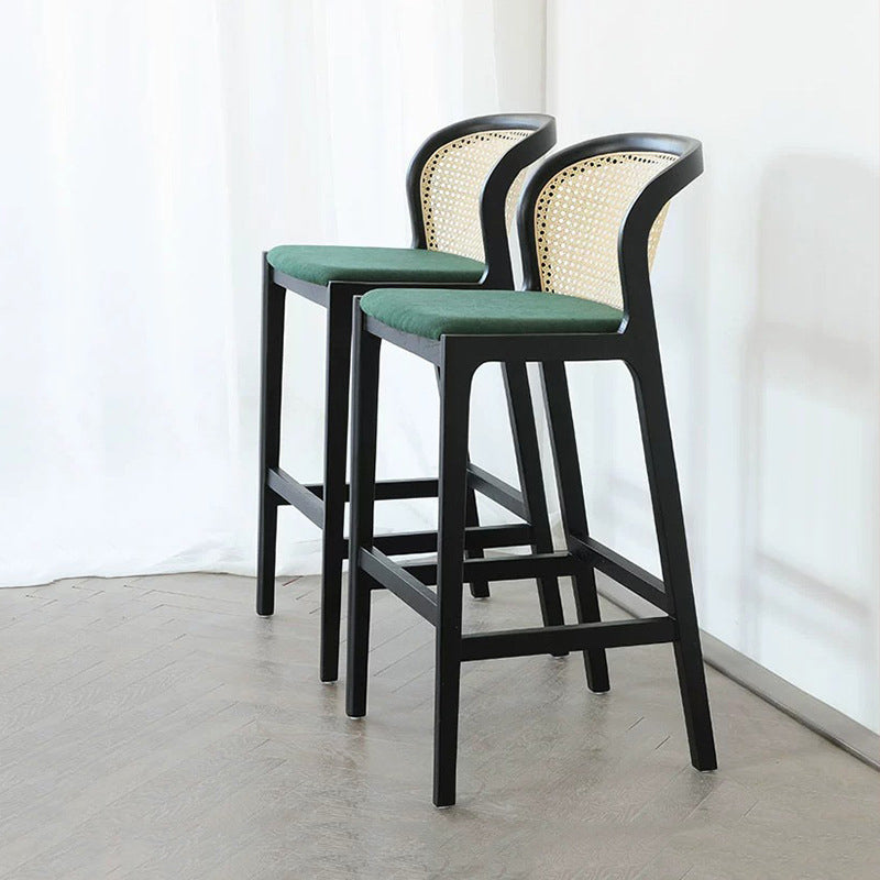 French Fabric Wood Bar Stool — Green + Black