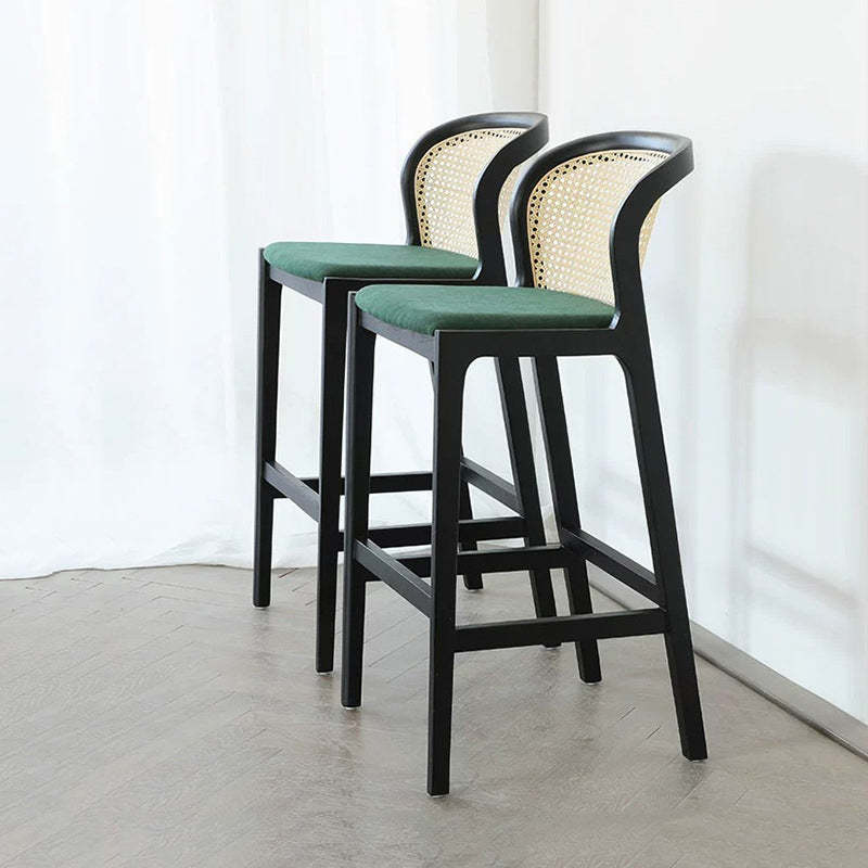 French Fabric Wood Bar Stool — Green + Black