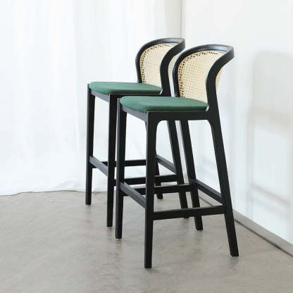 French Fabric Wood Bar Stool — Green + Black