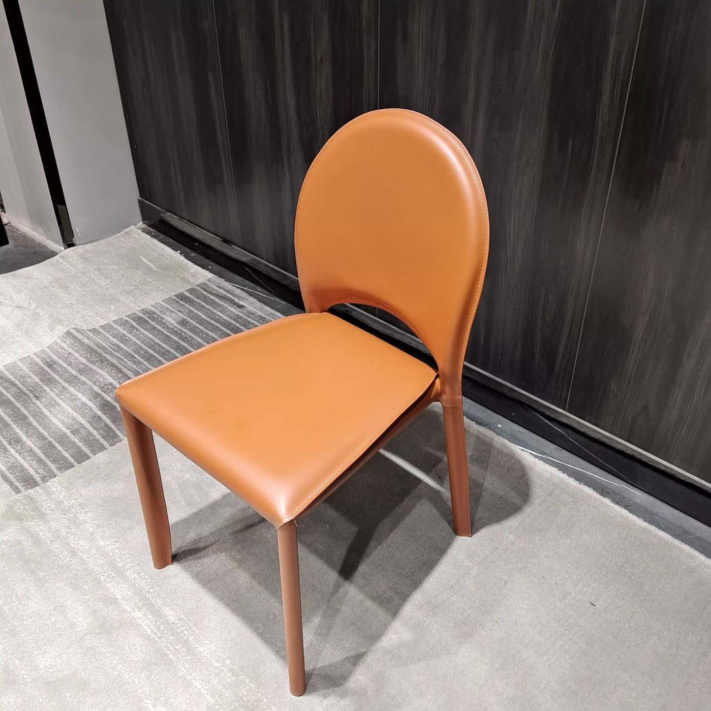 Minimalist Saddle Leather Steel Dining Chair