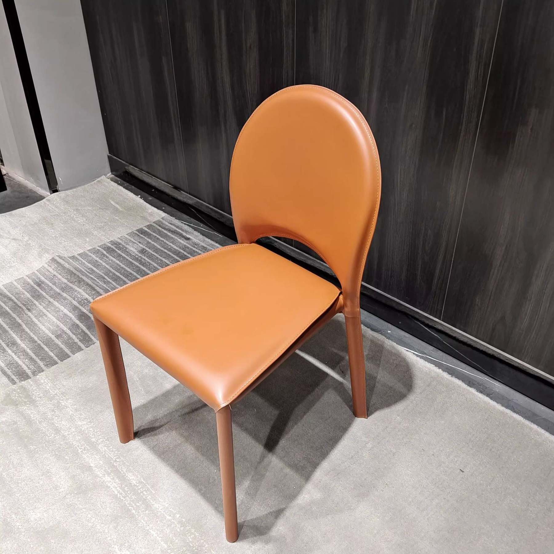 Minimalist Saddle Leather Steel Dining Chair