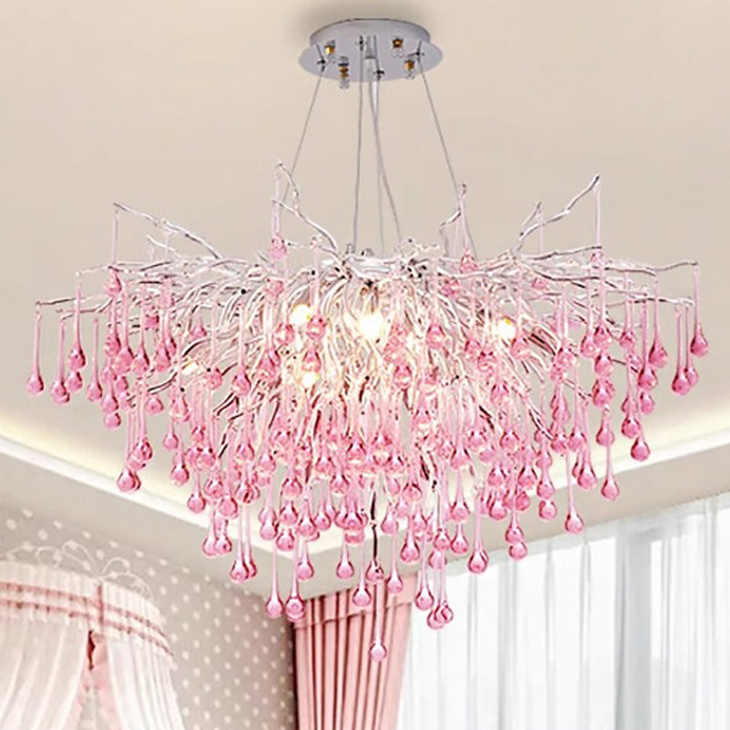 Modern Crystal Glass Aluminum Branch Water Drop Chandelier