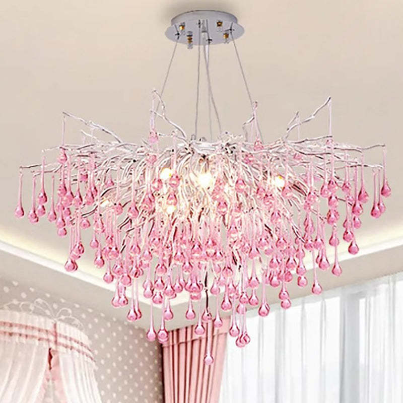 Modern Crystal Glass Aluminum Branch Water Drop Chandelier