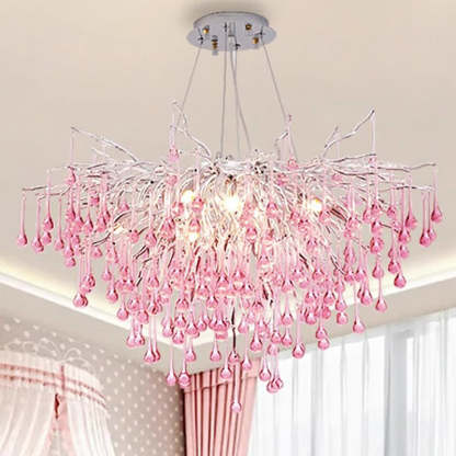 Modern Crystal Glass Aluminum Branch Water Drop Chandelier