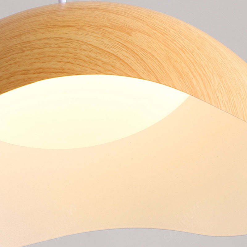 Scandinavian Wood Grain Iron Dome Wave LED Pendant Light
