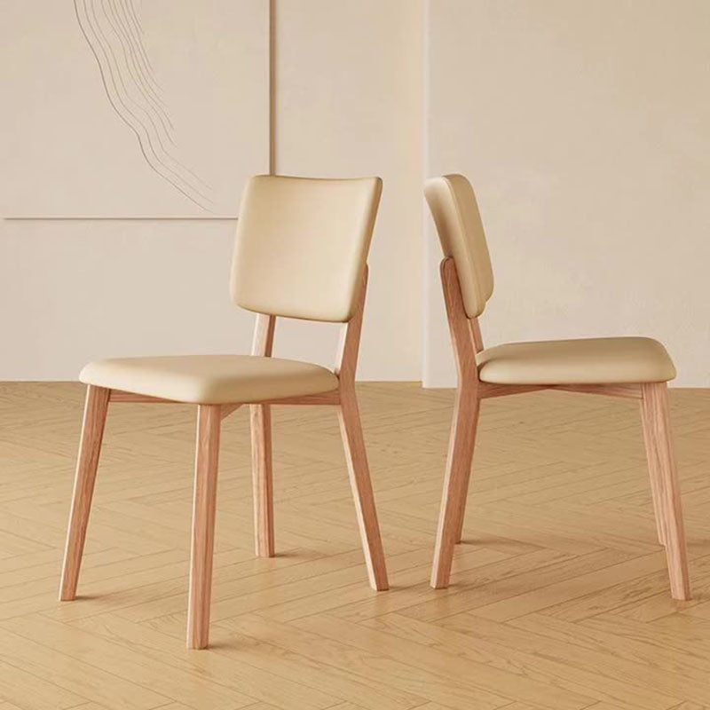 Minimalist Square Wood Leather Armless Chair