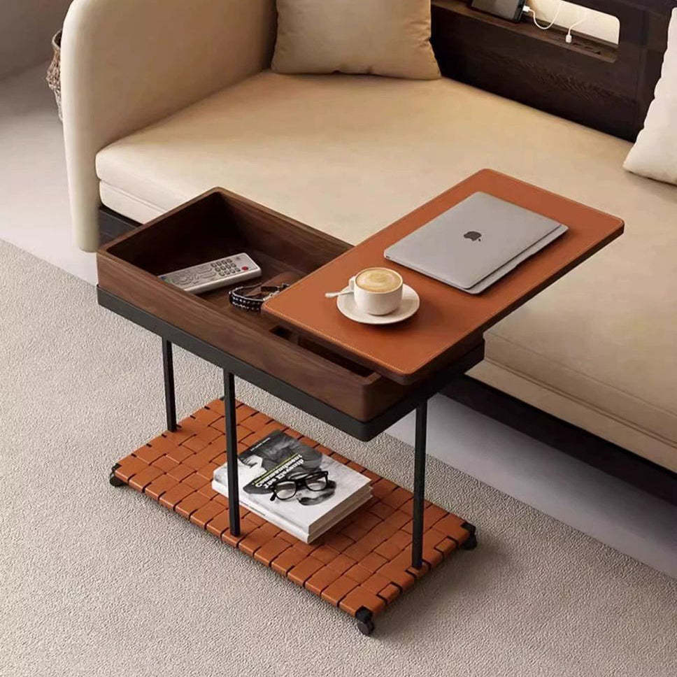 Vintage Solid Wood Rectangular Side Table 2-Tier