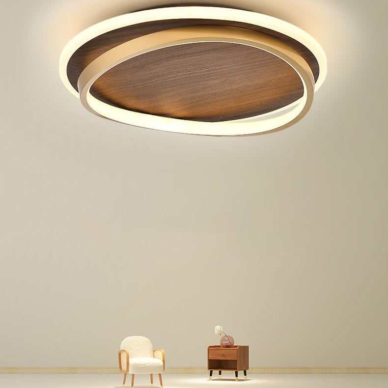 Nordic Minimalist Circular Walnut LED Flush Mount Light