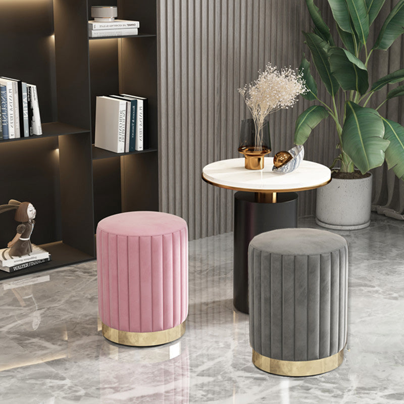 Minimalist Round Velvet Metal Vanity Stool