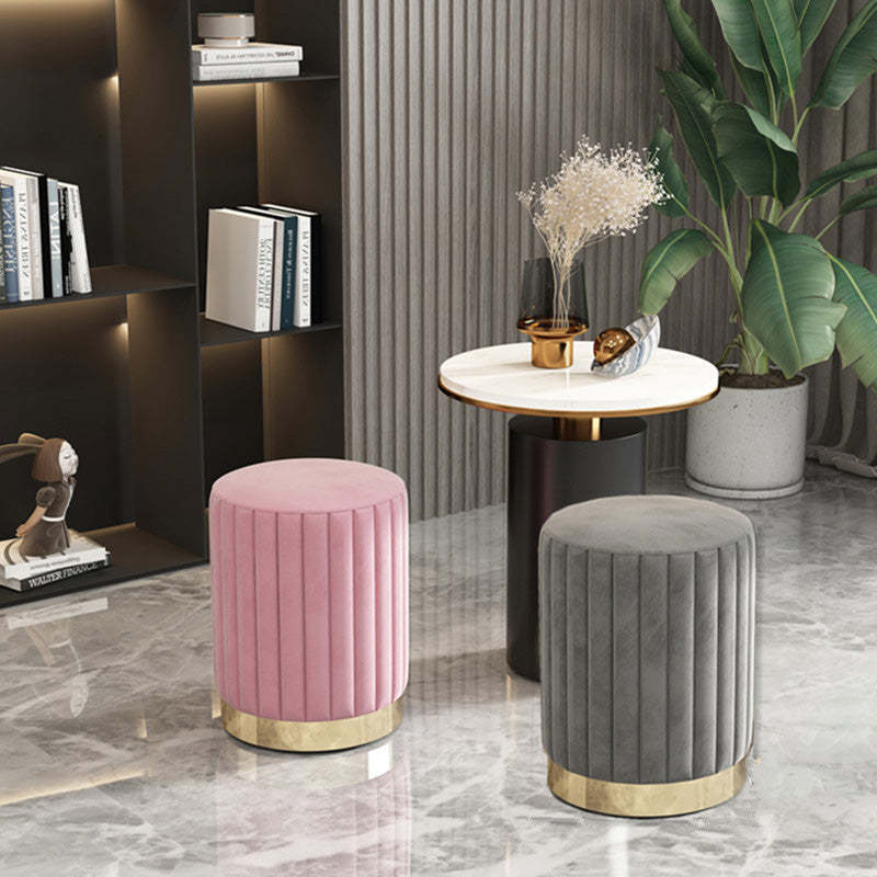 Minimalist Round Velvet Metal Vanity Stool