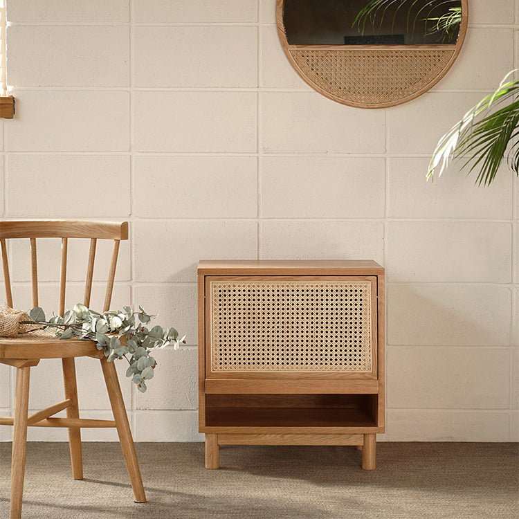 Nordic Wood Rattan 1-Drawer End Table
