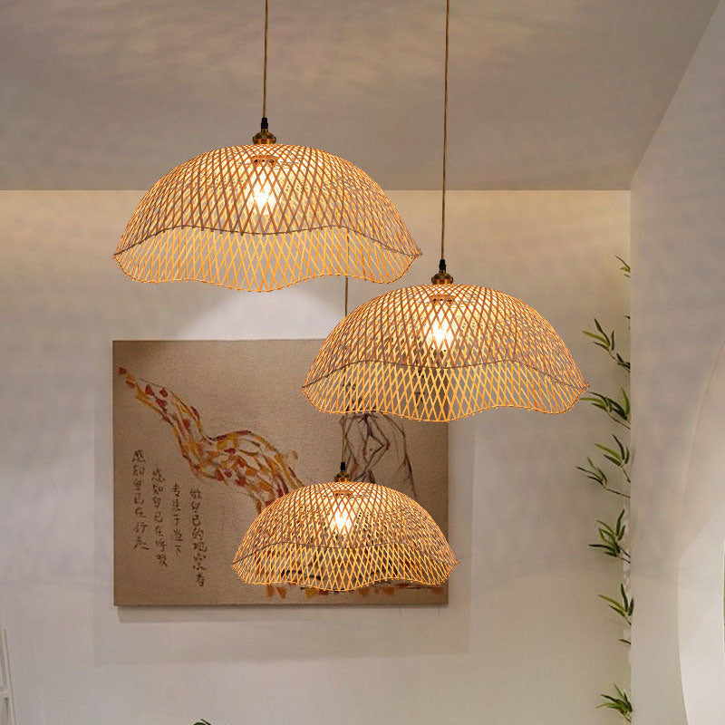 Minimalist Woven Bamboo Lantern Chandelier