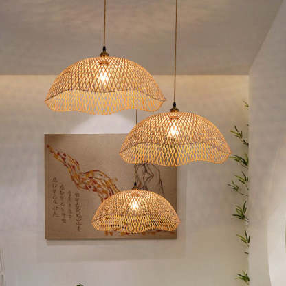 Minimalist Woven Bamboo Lantern Chandelier