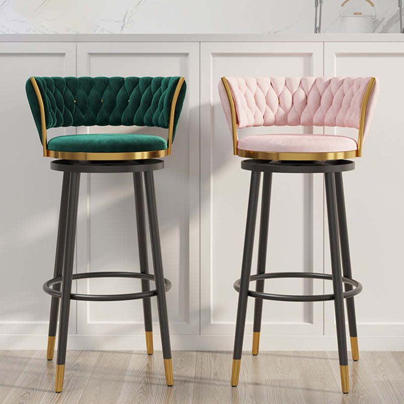 Contemporary Round Velvet Swivel Bar Stool — Green Seat + Black Legs