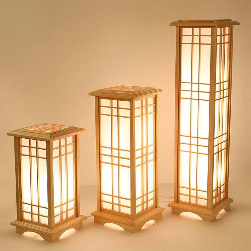 Japanese Wood Acrylic Pillar Rectangular Floor Lamp