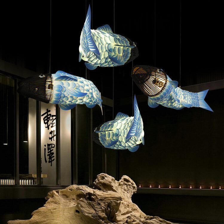 Chinese Koi Fish Iron Fabric Chandelier