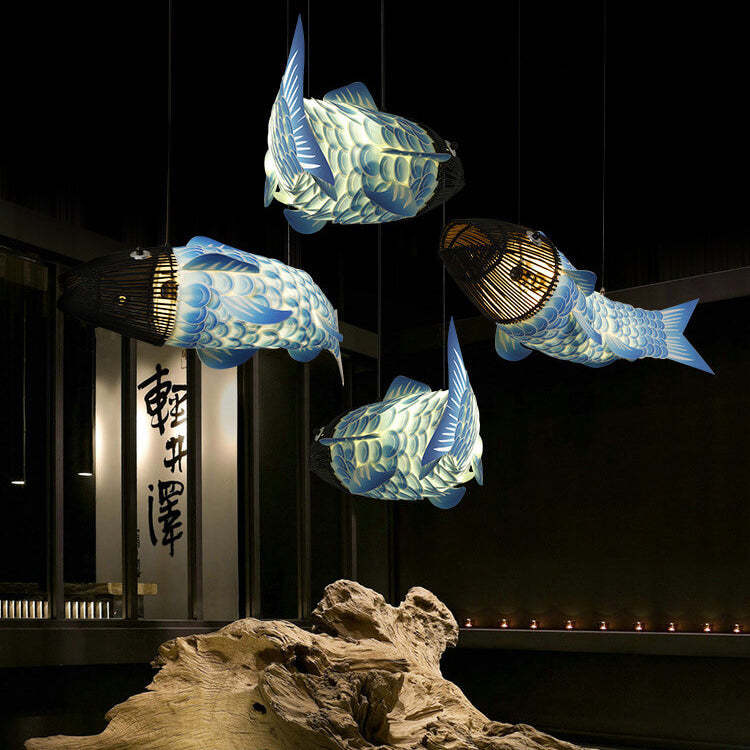 Chinese Koi Fish Iron Fabric Chandelier