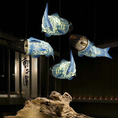 Chinese Koi Fish Iron Fabric Chandelier