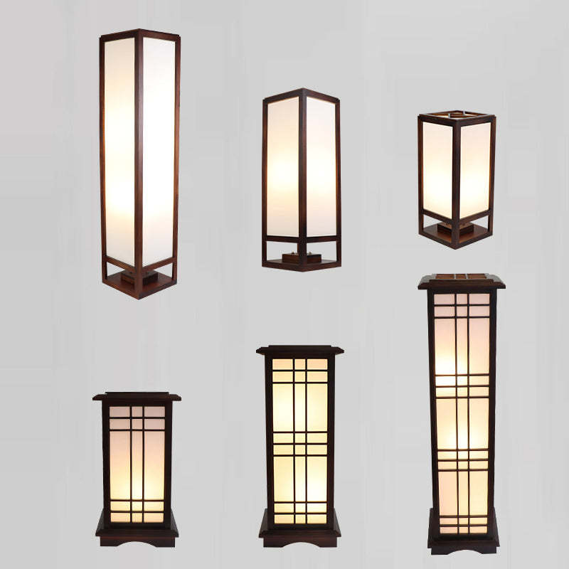 Chinese Rectangular Parchment Wood Floor Lamp