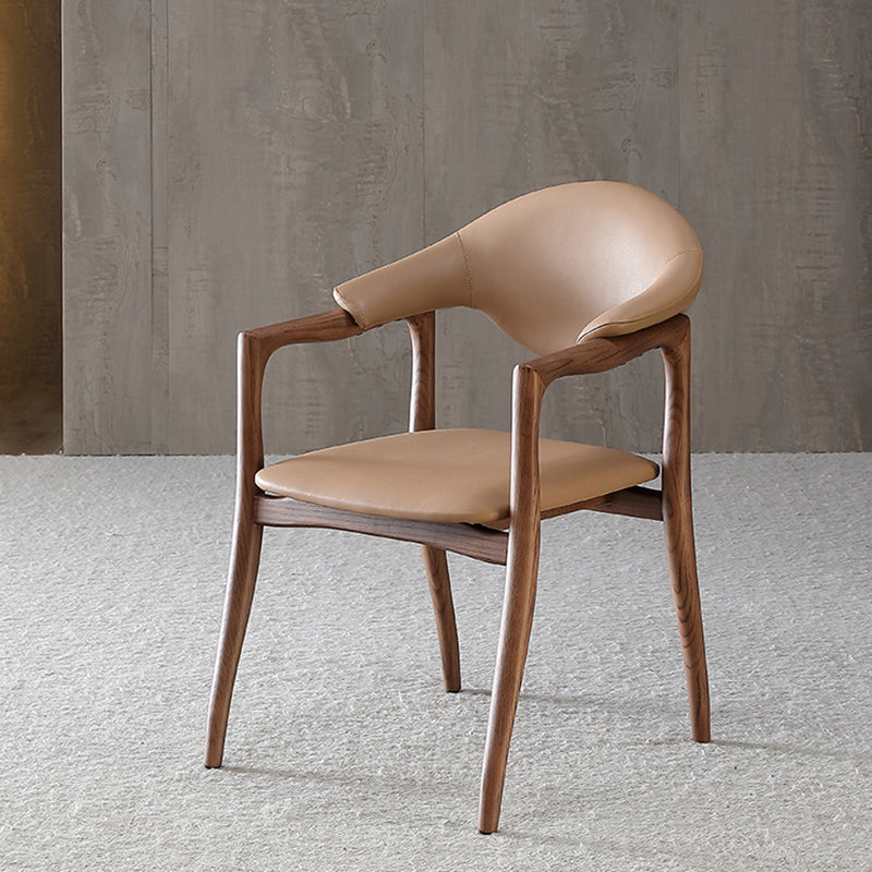 Contemporary Wood Leather Armchair — Khaki