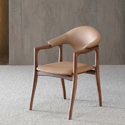 Contemporary Wood Leather Armchair — Khaki