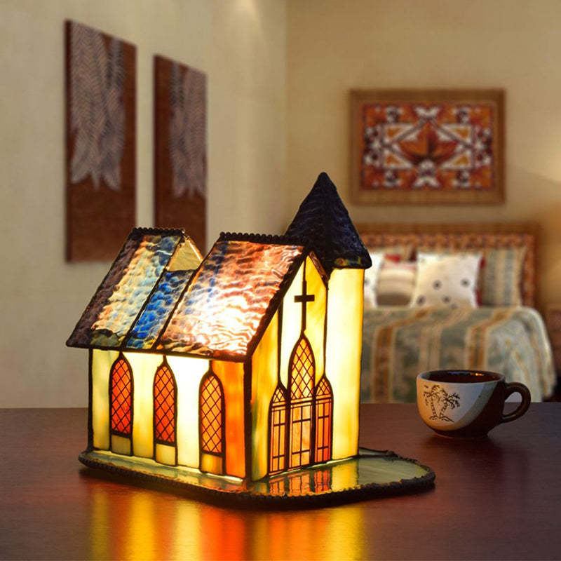 Tiffany Glass House Chapel Night Table Lamp