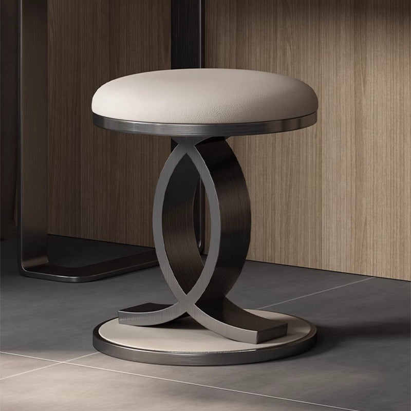 Nordic Round Microfiber Leather Vanity Stool — Gray