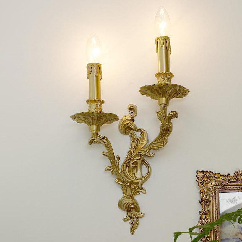 French Luxury Brass Carved Candelabra Sconce