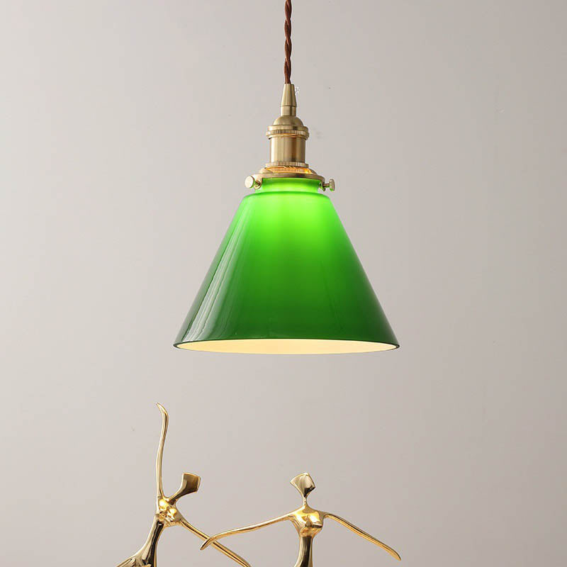 Retro Green Cone Glass Copper Pendant Light