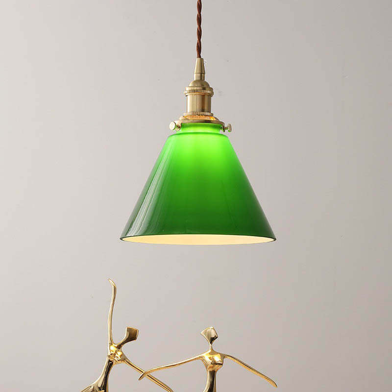 Retro Green Cone Glass Copper Pendant Light