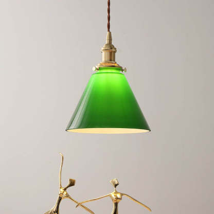 Retro Green Cone Glass Copper Pendant Light