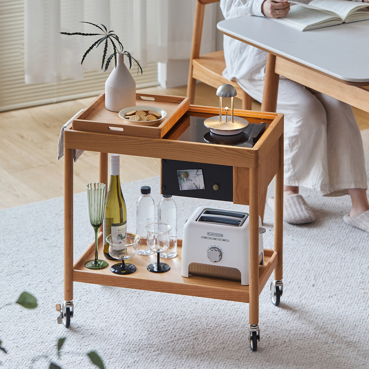Scandinavian Wood Glass 2-Tier Coffee Table