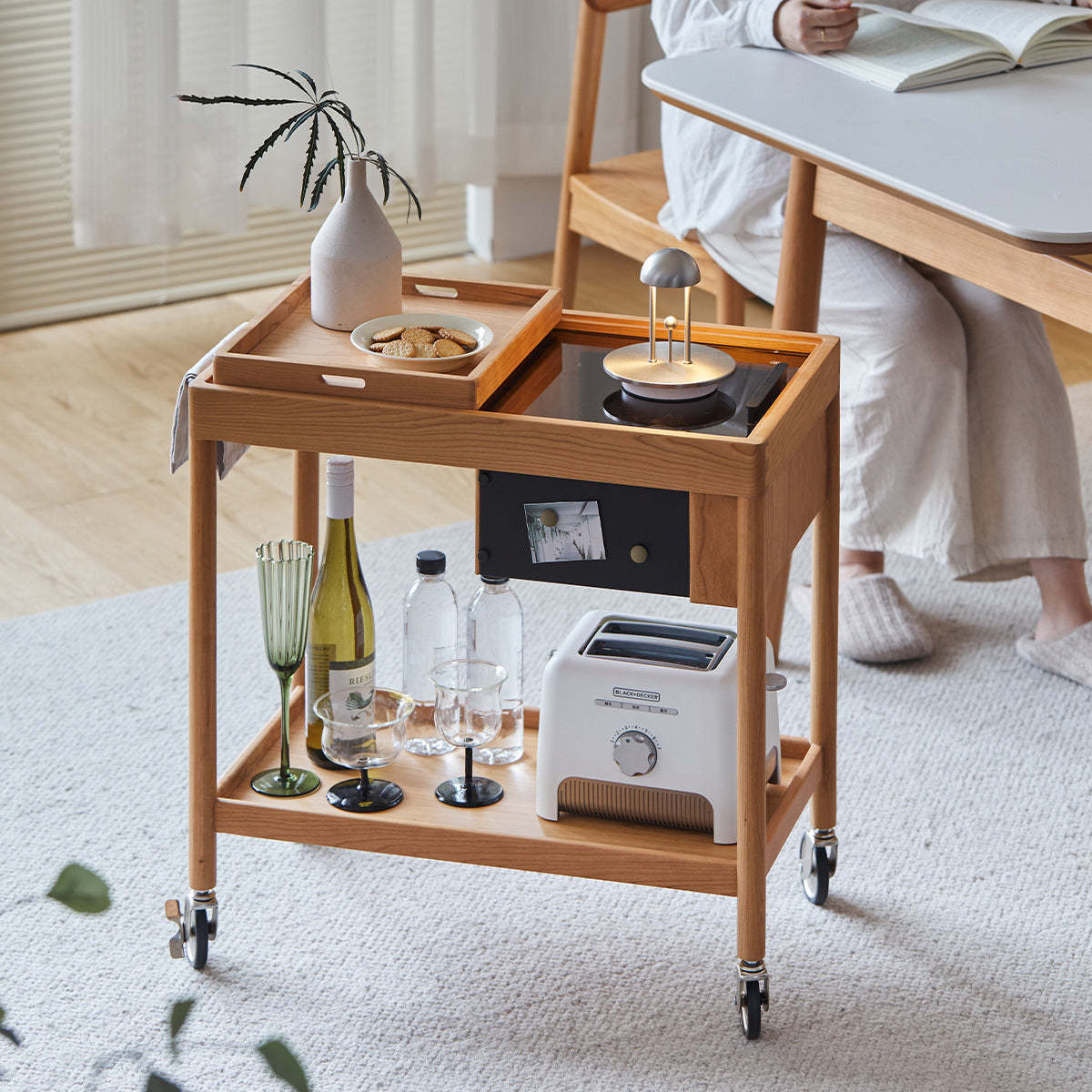 Scandinavian Wood Glass 2-Tier Coffee Table