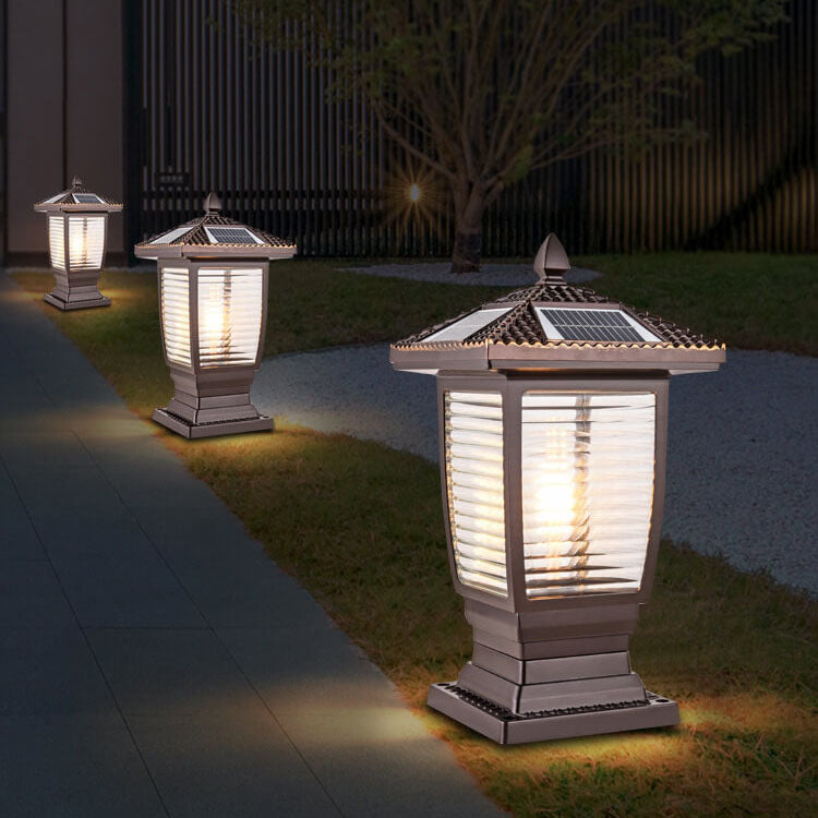 Chinese Solar Coffee Gold Square Column Landscape Light