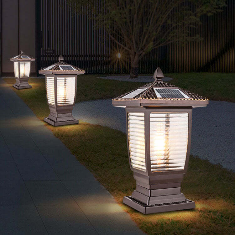 Chinese Solar Coffee Gold Square Column Landscape Light